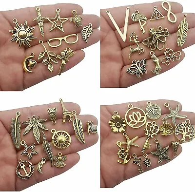 10 Assorted Charms Antique Gold Tone Mixed Pendants Jewelry Making Supplies • $4.12