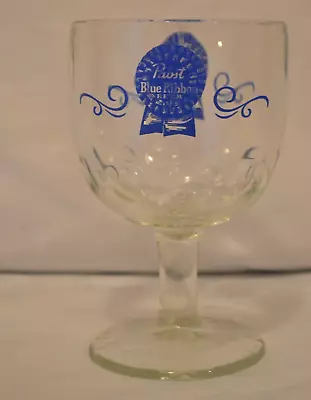 Vintage Pabst Blue Ribbon Heavy Glass Beer Thumbprint Schooner Goblet Mug Stein • $10.99