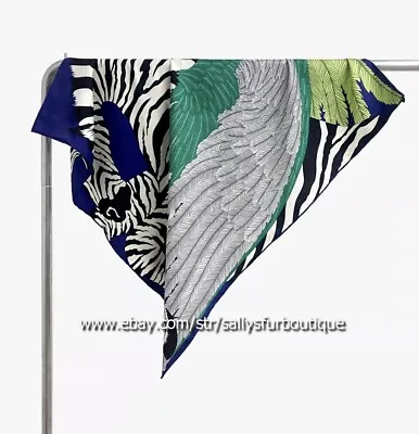 18 Momme Twill Silk  Wrap Scarf Feather Zebra Print Double Face Shawl 35  Green • $46.99