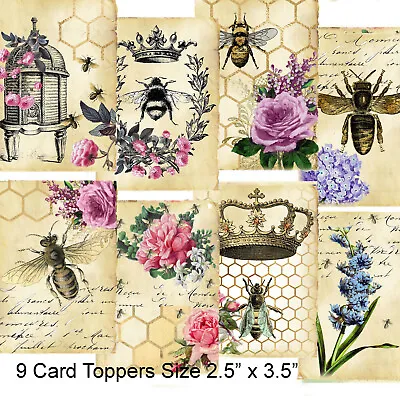 £2.99 • Buy 9 Card Toppers Bees And Flowers Vintage, Flwoer Scrapbooking, Roses CardMaking