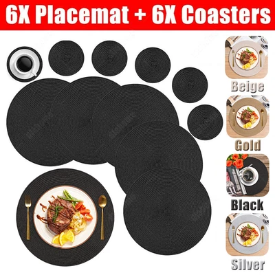 $14.79 • Buy 6pcs Round Slip Place Mats Woven Placemats And Coasters Table Place Mats Set