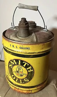 Smith Oils 5 Gallon Metal Can Vintage Motor Oil Gas Advertising Can Rockford IL • $259