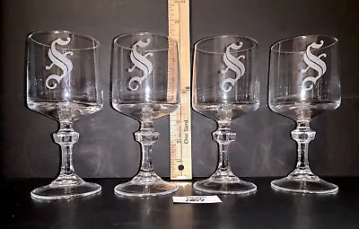 Monogrammed S Glass Wine Goblets Water Tea Stemware Etched Old English Vtg • $41.80