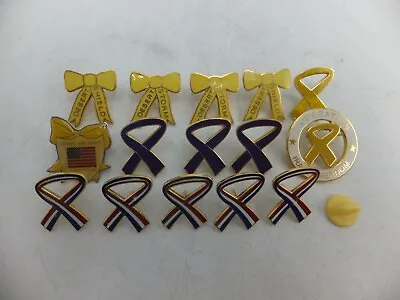 Lot Of 15 Vintage Desert Storm Yellow Blue Ribbon Military Hat Lapel Pins *READ* • $8.51