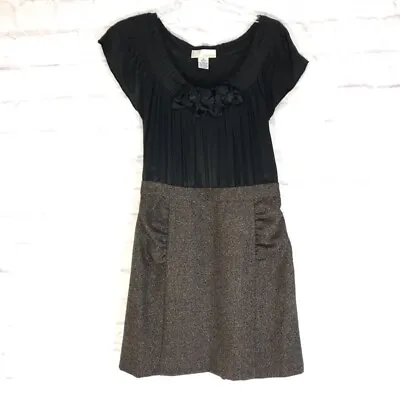 ANTHROPOLOGIE Tabitha Black Color Block Pleated 100% Silk Dress Size 10 • $9.99