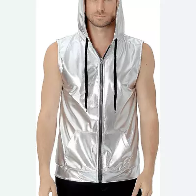 NWT ZEROYAA Men’s Silver ZipUp Sleeveless Hoodie Size XXL • $28