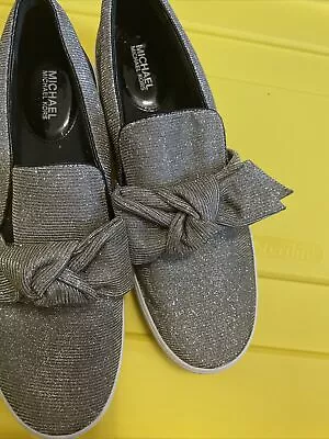 Michael Kors Women’s Silver Slip Ons With Bow Size 10 • $80