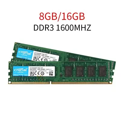 16GB 8GB 4G 1600MHz DDR3 PC3-12800 240pin DIMM Desktop Memory RAM Crucial LOT UK • £26.39