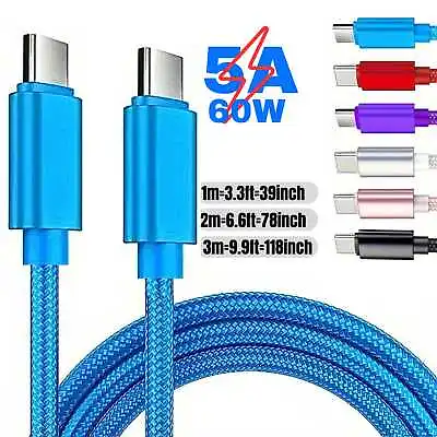 C To C USB Type C Charger Cable Braided Fast Charging Phone Long Lead 1m 2m 3m • £3.49