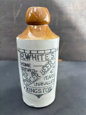 56110 Old Vintage Antique Printed Ginger Beer Bottle London R White Kingston • £15