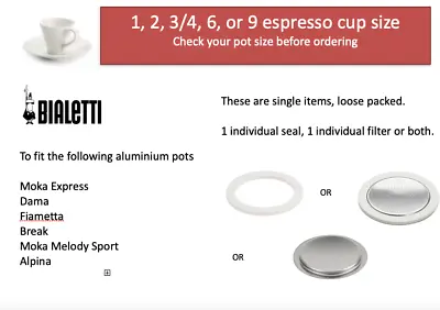 Bialetti 1 2 3 4 6 Cups Single Spare Seal Gasket Filter Ricambi Moka Dama Mini • £4.80