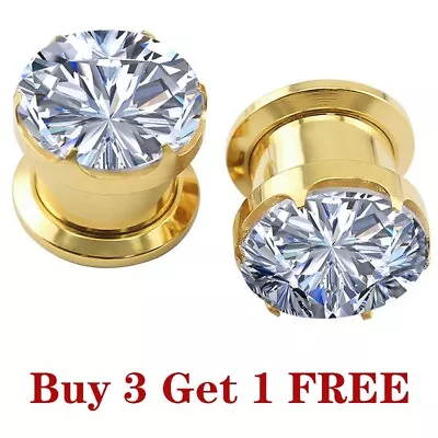 4-16mm CZ Crystal Plugs And Tunnels Stainless Steel Ear Gauges Expander Piercing • $5.99