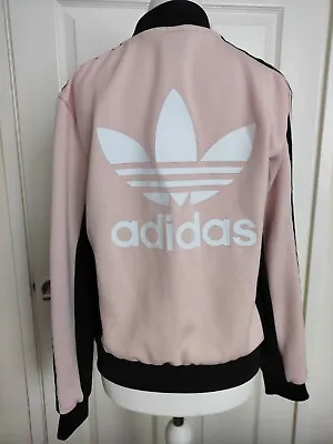💕adidas Pink/black Full Zip Jumper Size S 6/8 Long Sleeve Logo On Back Sports  • £4