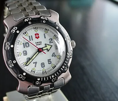 Vintage Swiss Army Date Sport Diver Military Quartz Men's S Steel Braclet Watch • $74.99