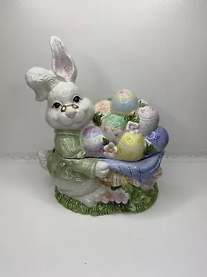 Cracker Barrel Easter Bunny With Colored Eggs - Coolie Jar W/ Box • $42.95