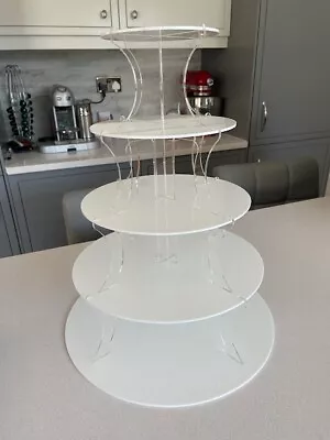 5 Tier Clear Acrylic/white Plate Cupcake Stand By Vanilla Valley (2) • £7.50