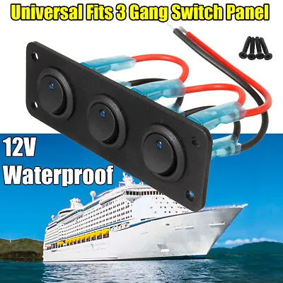3 Gang 12V Round Dash Rocker Toggle Switch Panel Blue LED For RV Boat Marine • $17.79