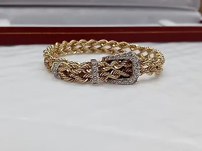 Vintage Estate 14KT Yellow Gold Diamond Buckle Bracelet • $1700