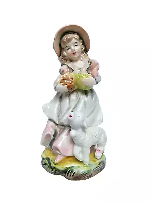 Precious ‘Mary Had A Little Lamb’ Hand Painted Vtg. 6 ½” Ceramic Figurine JAPAN • $9.95