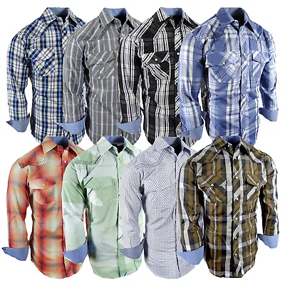 $27.95 • Buy Mens Plaid Western Shirt Triple Stitch Rodeo Country Pearl Snap Up Pockets