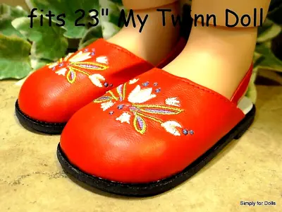 **SALE** RED Embroidered Floral Clogs DOLL SANDALS Fits 23  MY TWINN DOLL SHOES • $4.98