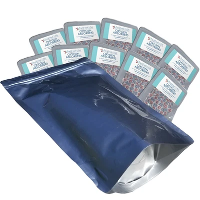 $51.99 • Buy (100) 7 Mil 2 Quart Seal-Top Stand Up Mylar Pouch Bag + 300cc Oxygen Absorbers