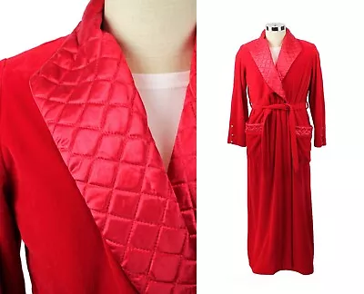 Mens Lounging Robe Sz S Vintage 80s Red Plush Velour Satin Smoking Jacket • $65