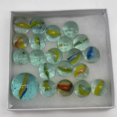 21 L0T Glass Marbles (1 Lg. 24.75mm) Vintage Old Toy Clear W/multi-color Cat Eye • $20