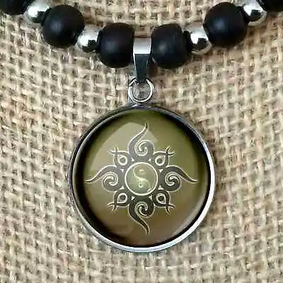 $13 • Buy Tribal Yin Yang Sacred Geometry Chinese Pendant Leather Necklace Men's Women's