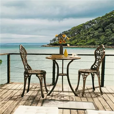3Pcs Patio Table Chairs Furniture Bistro Set Cast Aluminum Outdoor Garden Bronze • $132.99