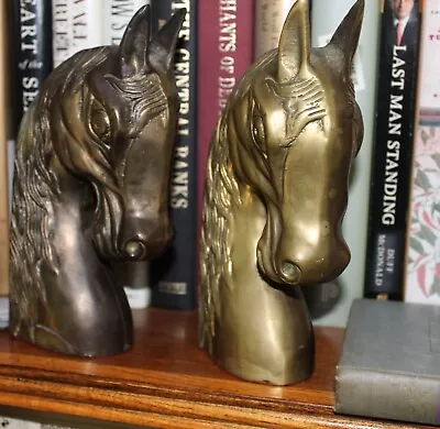 Vintage Brass Horse Head Bookends  7.5  L 3   W Equestrian  Aprox 6 1/2 To 7 Lbs • $40