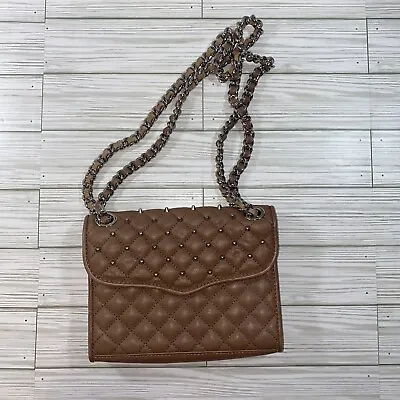Rebecca Minkoff Quilted Mini Affair Studs Crossbody Bag Brown Leather Silver • $34.99