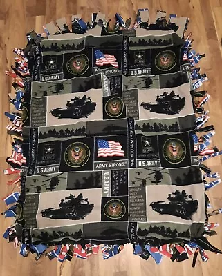 US Marines US Army Fleece Blanket Military Throw Handmade Tied 2 In 1 USA 54x45 • $27.99