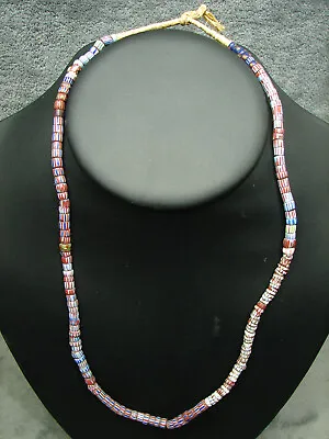 Vtg Venetian African Trade Beads 22.5  Strand Gray Stripped Glass Awale Chevron • $31