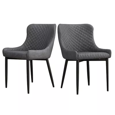 2x Luxury Dining Chair PU Faux Leather Metal Legs Grey Restaurant Kitchen Chairs • £119.99