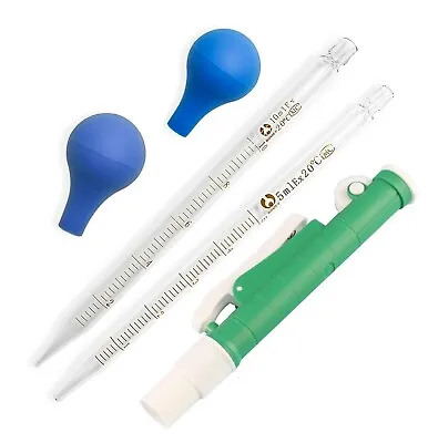 Pipette Pump 10ml Green + 5ml +10ML Glass Transfer Graduated Pipette Dropper • $18.99