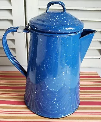 Vintage Blue Speckled Enamelware Coffee Pot Camping  • $18