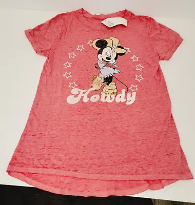 Disney Women’s Minnie Mouse Tunic T Shirt  Size Small Heather Red Howdy Cowgirl • $10.88