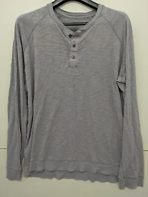 Vince Mens Henley Shirt Long Sleeve Slub Cotton 3 Button Raglan Solid Gray XL • $12.50