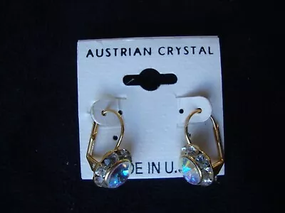 Vintage Austrian Crystal Aurora & Clear Bright Cluster Drop Gold Tone Earring • $11.99