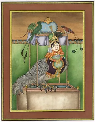 Persian Miniature Painting Of Birds With Woman Face On Paper 10.5x13.5 Inches • $1084.99