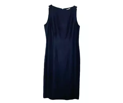 Oscar De La Renta Dress Womans 10 Navy Blue Sleeveless Sheath Silk Linen Vintage • $148