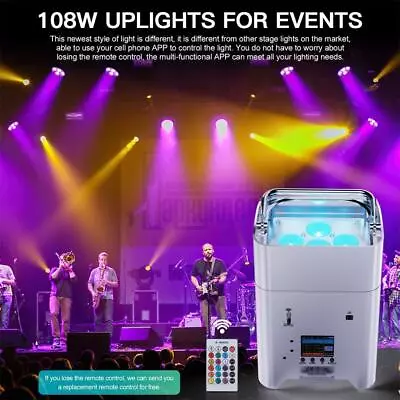 108W RGB UV 6 LED PAR Stage Light Rechargeable Battery DJ Light Wireless APP DMX • $109.99