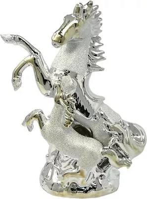 Silver Horse And Foal Ornament With Crushed Diamond Elegant Statue For Home • £32.39