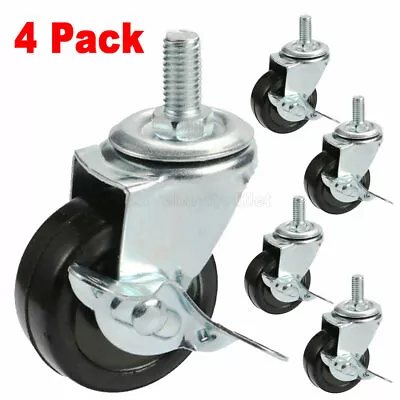 4x 3  Inch Heavy Duty Rubber Casters Safety Brake Wheels For Wire Shelving Rack • $18.99