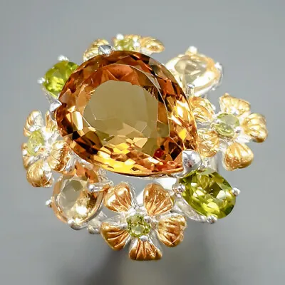 Fine Art Jewelry 15 Ct Citrine Quartz Ring 925 Sterling Silver Size 7.5 /R340587 • £24.32