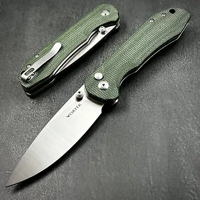 VORTEK BORIS Green Micarta D2 Ball Bearing Blade EDC Folding Deep Pocket Knife • $39.99