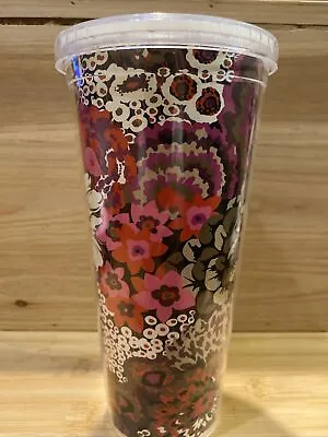 Vera Bradley Pink Purple Floral Pattern Double Wall Plastic Travel Mug - 24oz • $8