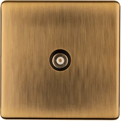 1 Gang Single TV Coaxial Aerial Socket SCREWLESS ANTIQUE BRASS Female Wall Plate • £16.99