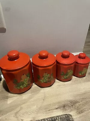 Vintage Set Of 4 Kromex Orange Fruit Nesting Canisters 60'S/70's MCM Flour Tea • $54